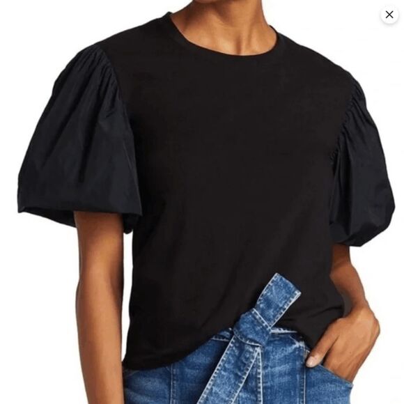 A.L.C. NWT Cassandra Taffeta Puff Sleeve T-Shirt Black, Size Small, MSRP $155 - Picture 1 of 7